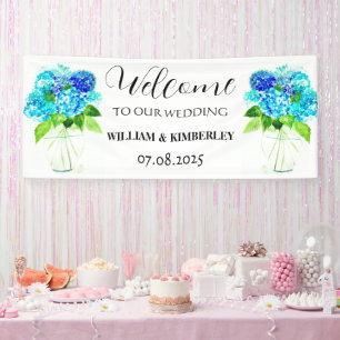 Hortensie Blaue Blumen Rustikale Hochzeit Banner