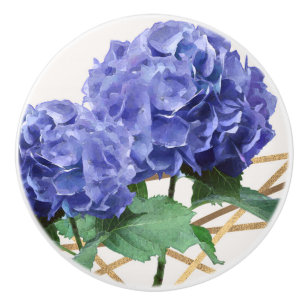 Hortensie Violett Blau & Gold Elegante Blüten Keramikknauf