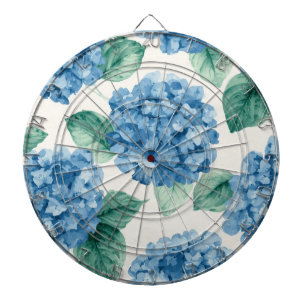 Hortensien-Blau-Blumen-Aquarell-Botanische Blüten Dartscheibe