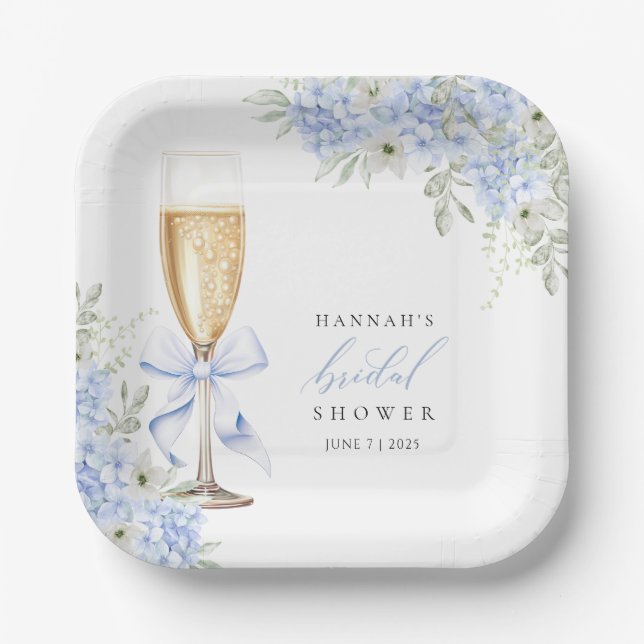 Hortensien Blau Floral Braut Dusche Pappteller (Vorderseite)