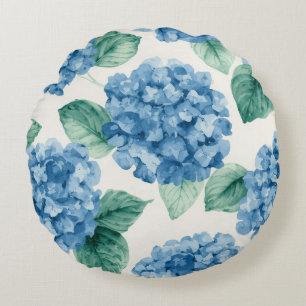 Hortensien-Blau Florale Wasserfarbe Botanische Blü Rundes Kissen