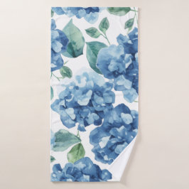 Hortensien-Blues | Wasserfarben-Blüten-Blumenmuste Badehandtuch