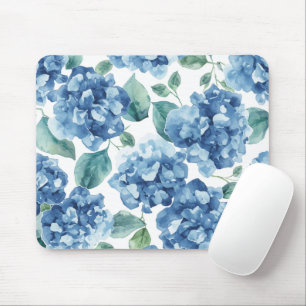 Hortensien-Blues Wasserfarben-Blüten-Blumenmuste Mousepad