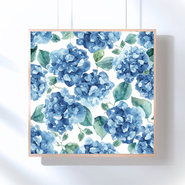 Hortensien-Blues | Wasserfarben-Blüten-Blumenmuste Poster