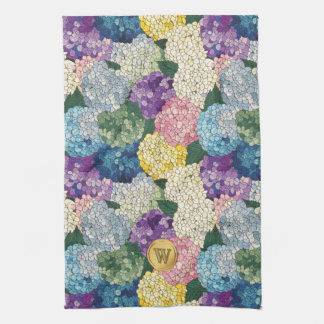 Hortensien-Blumen-Falsches-Buntglas-Monogramm Geschirrtuch