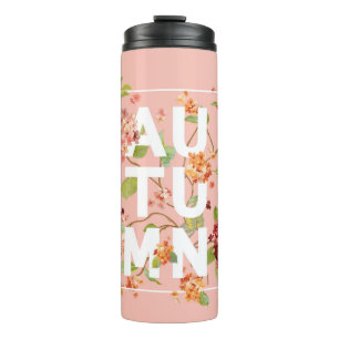 Hortensien-Blumen Hintergrund. Herbstdesign im Vin Thermosbecher