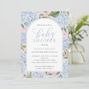 Hortensien-Blumenbogen Rosa und Blau Baby Shower Einladung