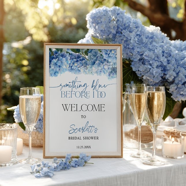 Hortensien-Brautabschiedsfeier-Willkommensschild ' Poster (Something Blue Hydrangea Bridal Shower Welcome Poster)