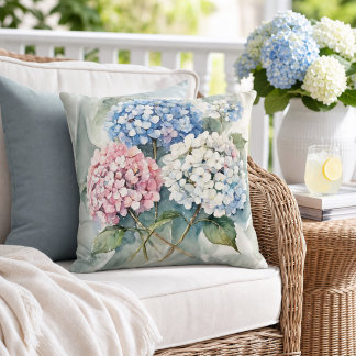 Hortensien Floral Rosa Blau Weiß Botanisch Kissen