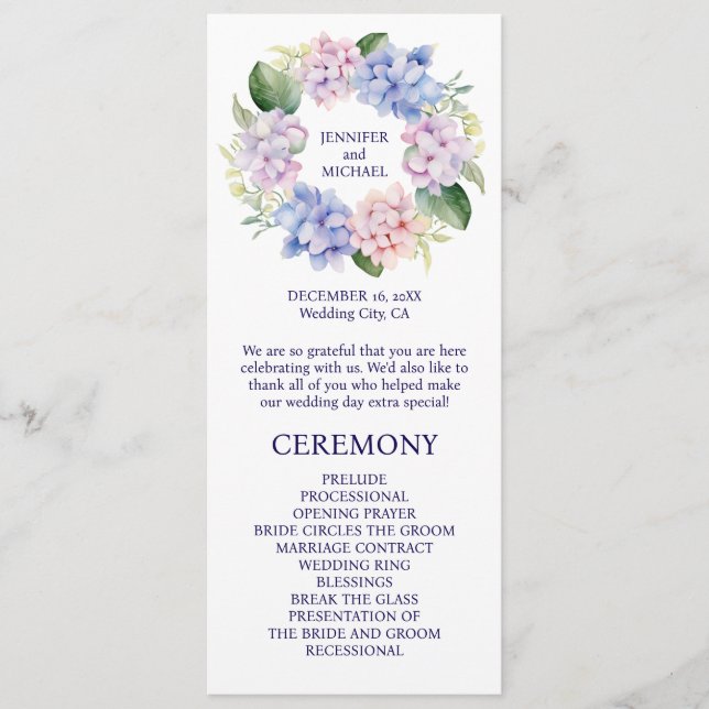 Hortensien Frühjahrsblumen Hochzeitsprogramm Programm (Vorderseite)