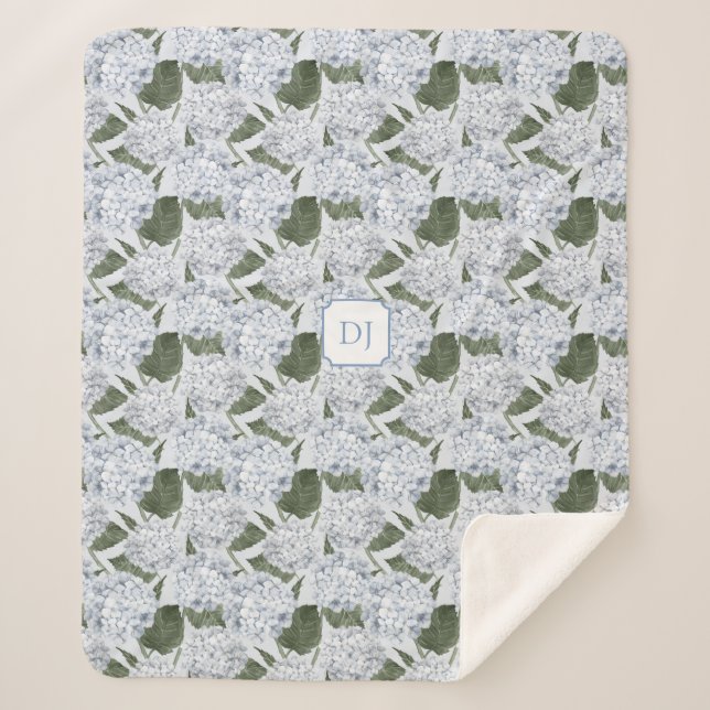 Hortensien-Garten-Monogramm Sherpadecke (Vorderseite)
