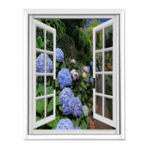 Hortensien-Gartenblick falsches Fenster