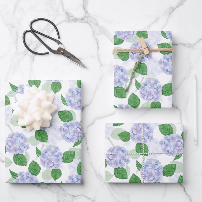 Hortensien-Geschenkpapier, blaues Blumen-Geschenkp Geschenkpapier Set (Vorderseite)