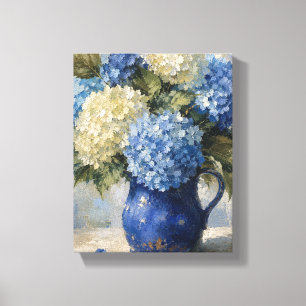 Hortensien in einer kobaltblauen Blumenvase Stilll Leinwanddruck