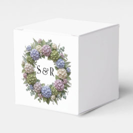 Hortensien-Kranz-Monogramm-Hochzeitsgeschenk-Schac Geschenkschachtel