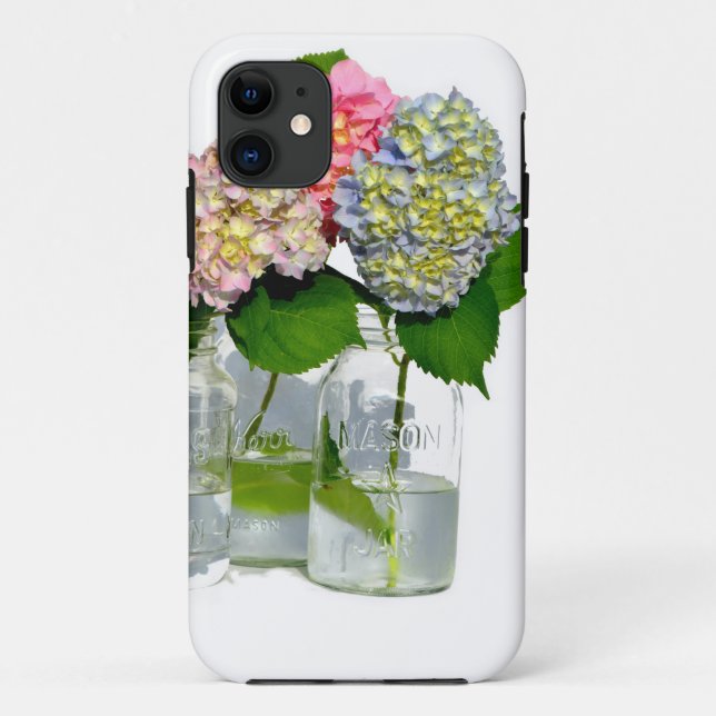 Hortensien und Mason Jar Case-Mate iPhone Hülle (Rückseite)