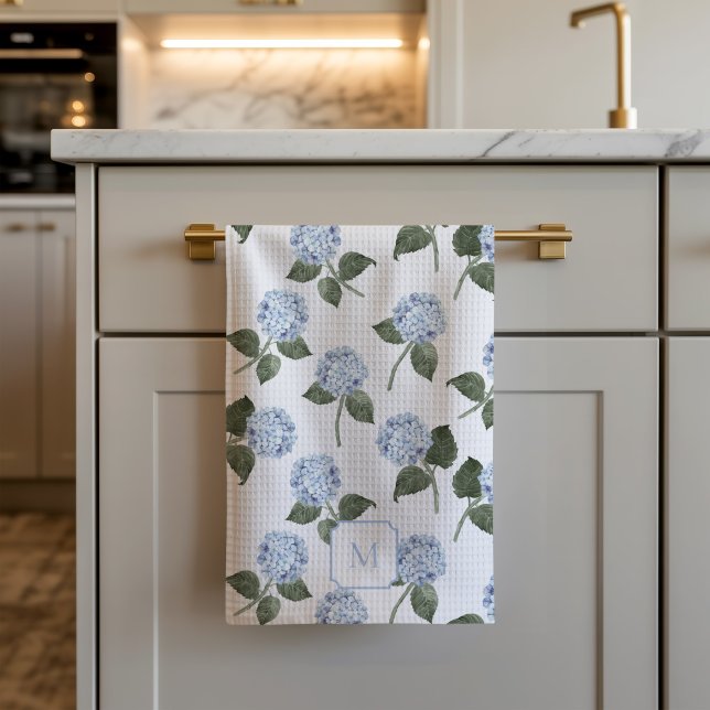 Hortensien Wasserfarben Blumen Blau Geschirrtuch (Hydrangea Bloom Blue Kitchen Towel)