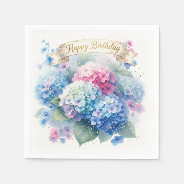Hortensienblaue Florale Geburtstagsfeier Serviette (Vorderseite)
