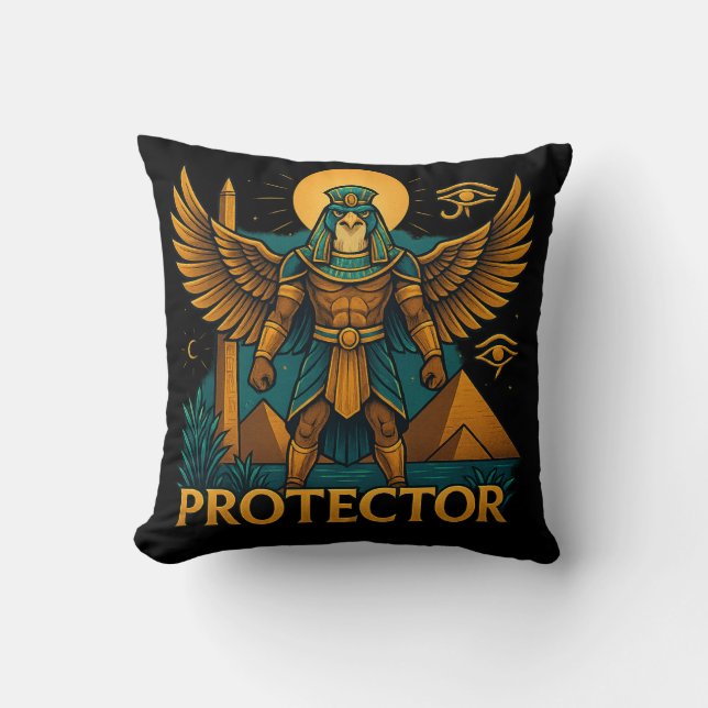 Horus the Protector – Bold Ancient Egyptian Falcon Kissen (Vorderseite)