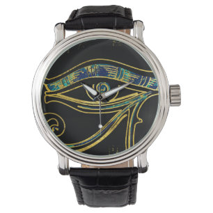 Horusauge auf Hieroglyphen und Marmor Armbanduhr