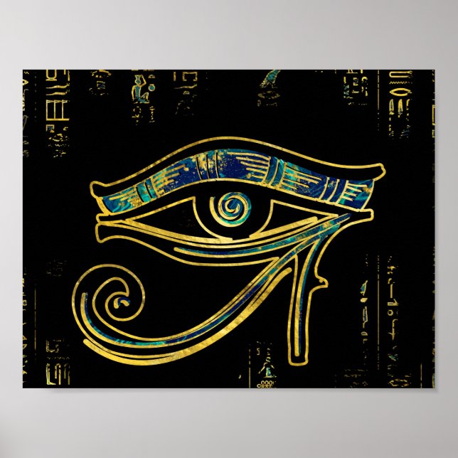Horusauge auf Hieroglyphen und Marmor Poster (Vorne)