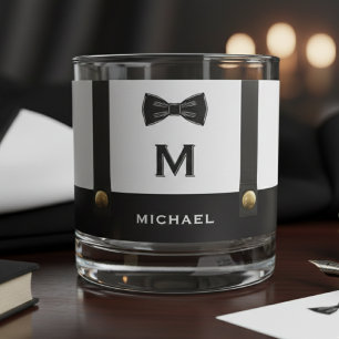 Hosenträger & Fliege Name Monogramm Junge Whiskyglas
