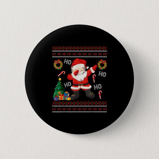 Hospho Santa Claus Dabbing Ugly Christmas Sweater Button (Vorderseite)
