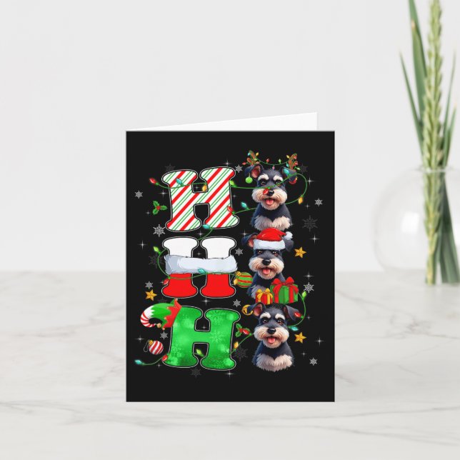 Hospho Schnauzer Dog Santa Elf Hat Reindeer Christ Karte (Vorderseite)