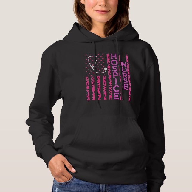 Hospice Nurse Leopard Print Pink Usa Flag Patrioti Hoodie (Vorderseite)
