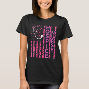Hospice Nurse Leopard Print Pink Usa Flag Patrioti T-Shirt