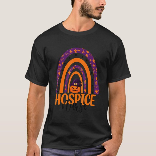 Hospice Nurse Nursing Rainbow Halloween Pumpkin Co T-Shirt (Vorderseite)