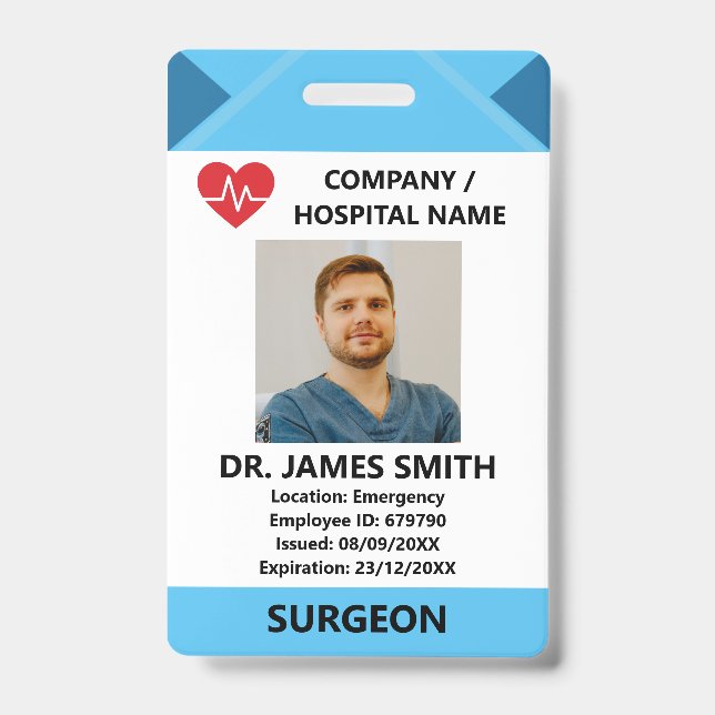 Hospital Doctor Nurse Care Security Photo ID Ausweis (Vorderseite)