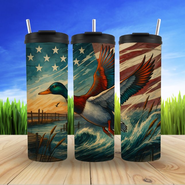Hossende Ente, amerikanische Flagge Sky Thermosbecher (Von Creator hochgeladen)