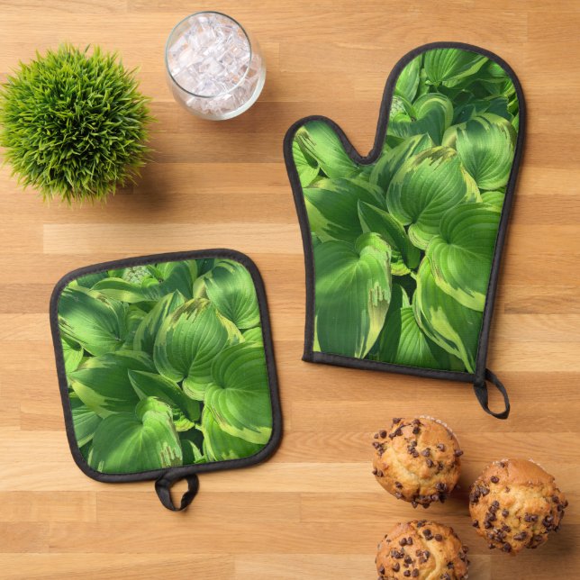 "Hostas" Ofenhandschuh & Topflappen-Set (Oben Unten)