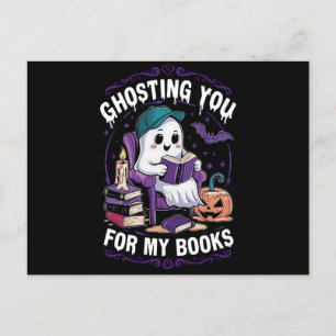 Hosten Sie für meine Bücher Ghost Reading Hallowee Postkarte