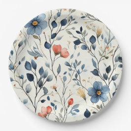 Hostess Garden Party Blue Floral Watercolor  Pappteller