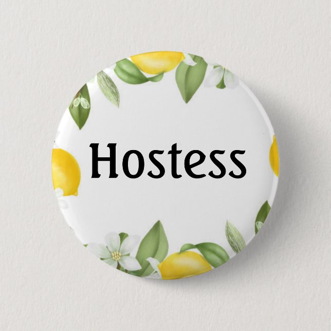 Hostess Lemons Brautparty - Hochzeitszettel Button (Vorderseite)
