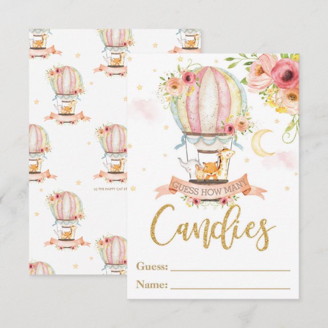 Hot Air Ballon Animal Guidance Wie viele Candies C Einladung (Vorne/Hinten)