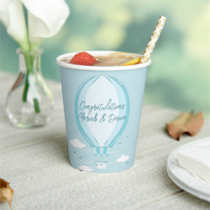 Hot Air Ballon Baby Dusche Blue Paper Cups Pappbecher