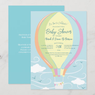 Hot Air Ballon Baby Dusche Blue Rainbow Einladung