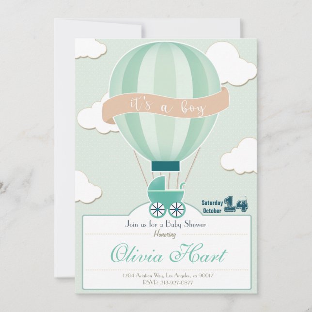 Hot Air Ballon Baby Shower Invitation ,(gehe ich Einladung (Vorderseite)