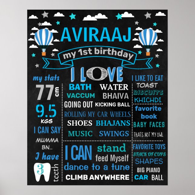 Hot Air Ballon Birthday Party-Chalkboard-Zeichen Poster (Vorne)