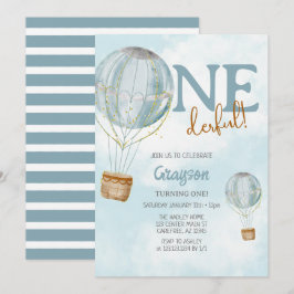 Hot Air Ballon Blue 1. Geburtstag Einladung