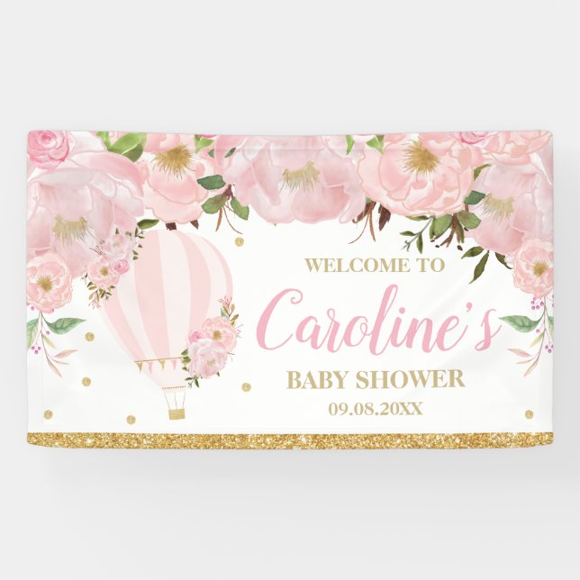 Hot Air Ballon Blush Pink Floral Hintergrund Willk Banner (Horizontal)