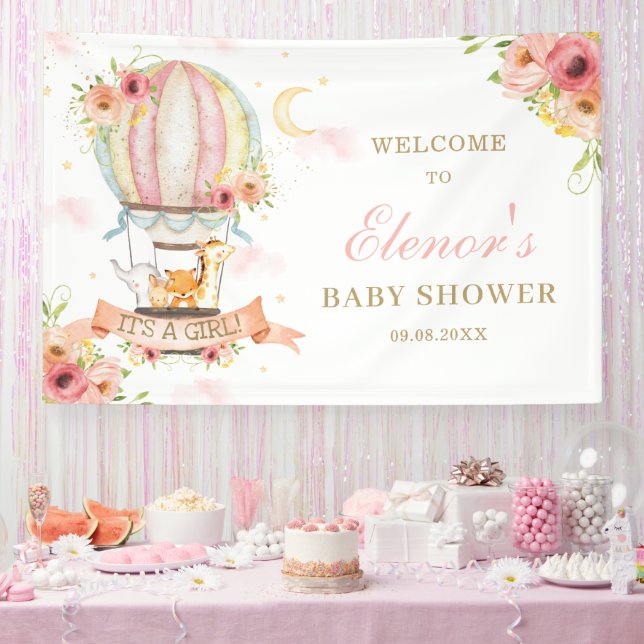Hot Air Ballon Floral Animal Baby Dusche Hintergru Banner (Party)