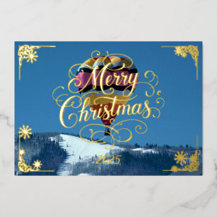 Hot Air Ballon Frohe Weihnachten mit Gedicht Gold Folien Feiertagskarte