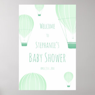 Hot Air Ballon Green Baby Dusche Willkommen Poster