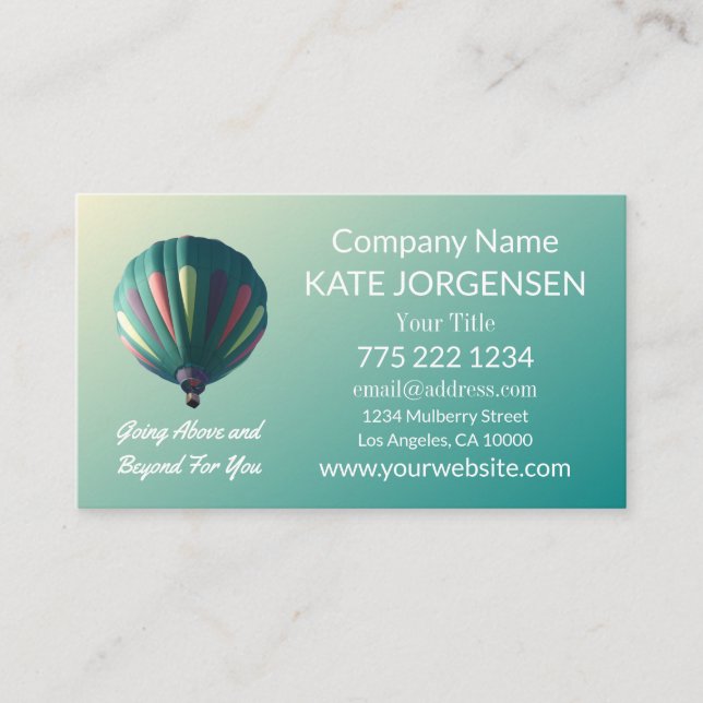 Hot Air Ballon Green Ombre Business Card Visitenkarte (Vorderseite)