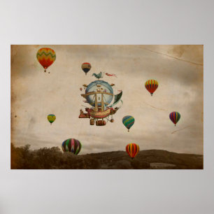 Hot Air Ballon, La Minerve 1803 Reise im Stil Poster