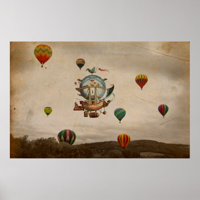 Hot Air Ballon, La Minerve 1803 Reise im Stil Poster (Vorne)